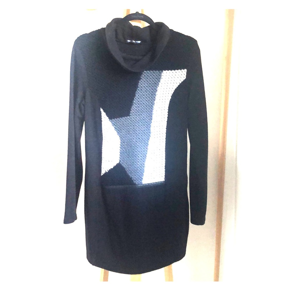 Mixed Material Sweater Dress Tunic